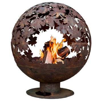 Laser Cut Blowing Leafs Fire Pit Globe, Extra Large