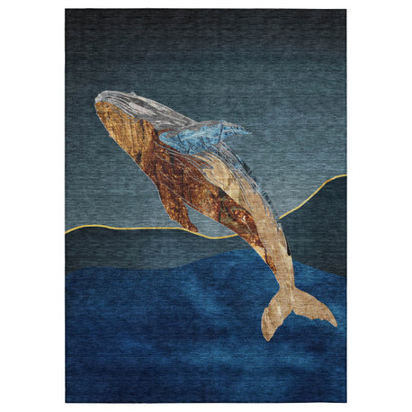 Machine Washable Indoor/Outdoor Chantille ACN2078 Blue 5' x 7'6" Rug