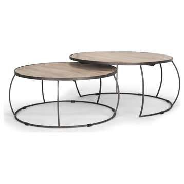 Clapp Round Light Brown Nesting Coffee Tables, Set of 2