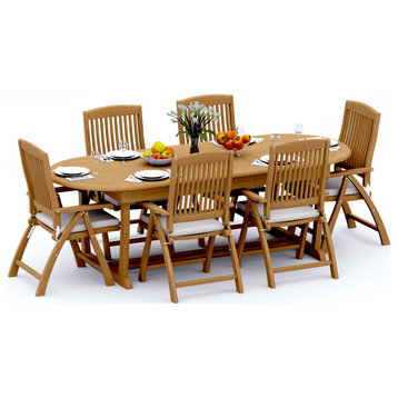 7-Piece Outdoor Teak Dining Set: 94" Masc Oval Table & 6 Marley Reclining Chairs