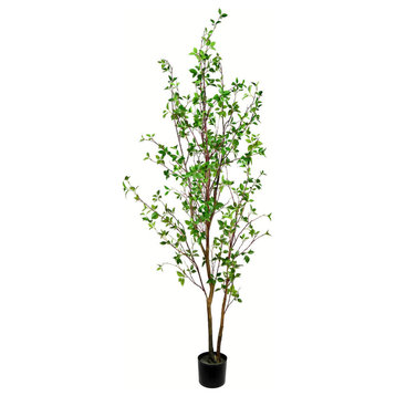 Vickerman 84" Artificial Potted Baby Leaf Tree in Black Planters Pot
