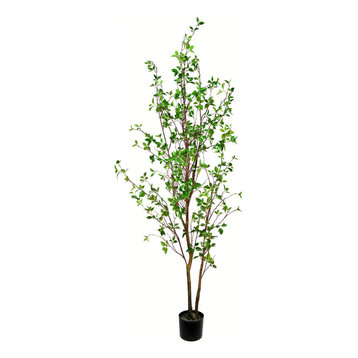 Vickerman 84" Artificial Potted Baby Leaf Tree in Black Planters Pot