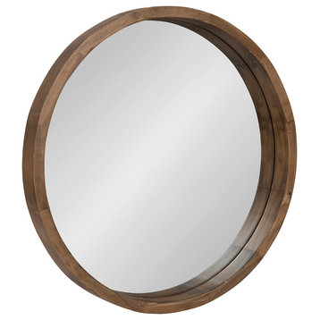 Hutton Round Wood Wall Mirror, Rustic Brown 22" Diameter