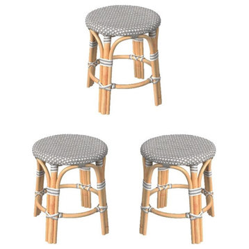 Home Square 18" Rattan Round Bar Stool in Gray and White - Set of 3