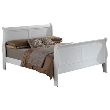 Louis Philippe White King Sleigh Wood Bed With High Footboard