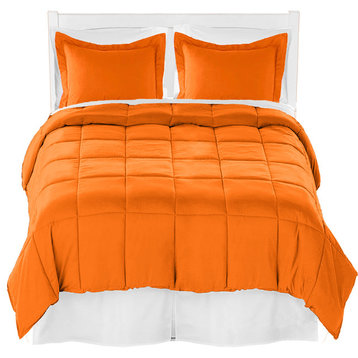Comforter, Sheet, and Bed Skirt, 6 Piece Set, Orange, White, White, Twin Xl