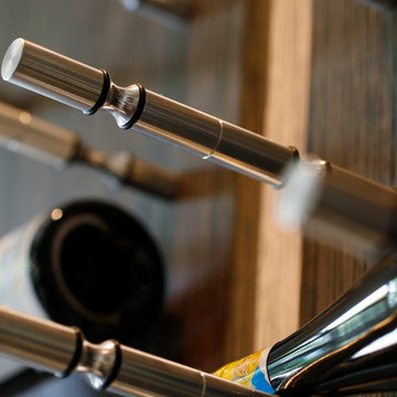 Glass Wall Wine Cellar with Metal Racking