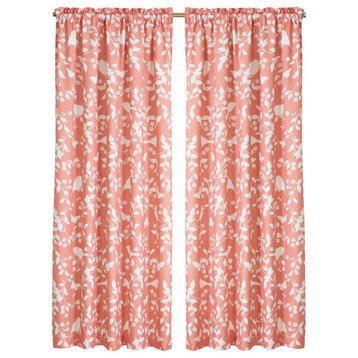 Birdsong Curtains, Coral, Set of 2