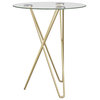Zoey Round Side Table, Clear Tempered Glass With Matte Brushed Gold Base