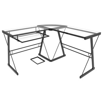 Ryan Rove Madison 3-Piece Corner L-Shaped Computer Desk, Black and Clear Glass