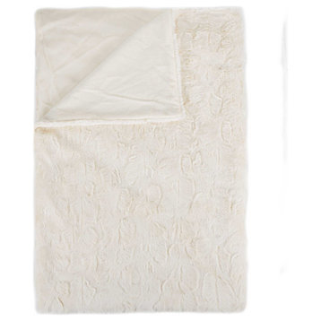 Off White Woven Acrylic Patchwork Plush Throw