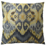 Plutus Brands - Plutus Rhythm Waves Handmade Throw Pillow, Single Sided, 12x20 - Transform your room with this luxury designer Ikat throw pillow in blue, navy, taupe with a hint of gold.  The front fabric is a blend of rayon and polyester from the U.S.