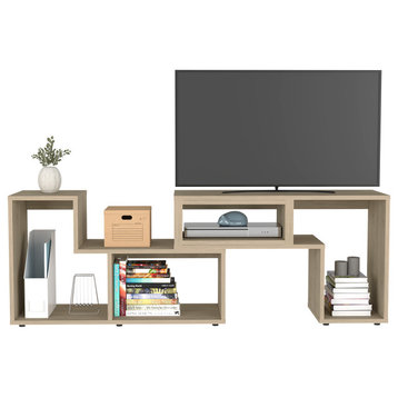 Extendable TV Stand Houston, Multiple Shelves - Light Pine