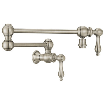 Whitehaus WHKPFLV3-9550-NT-BN Pot Filler With Lever Handles, Brushed Nickel