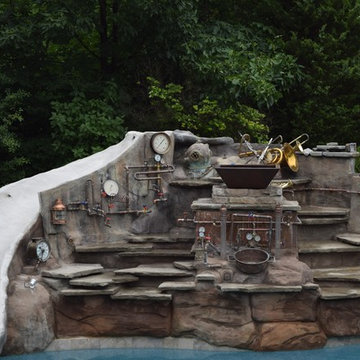 Steampunk Sahara Stone ecoFinish Swim Up Bar and Waterslide