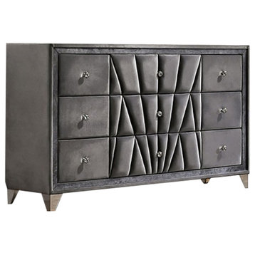 Fabric and Wood Dresser with 9 Drawers, Gray