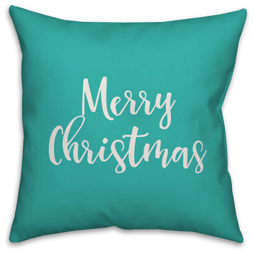 Merry Everything & Happy Always, Teal 18x18 Throw Pillow Cover
