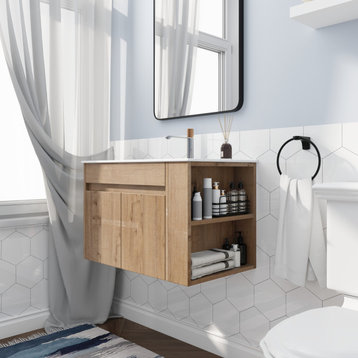 BNK 30x18 Bathroom Vanity With Adjustable Shelf, White Top