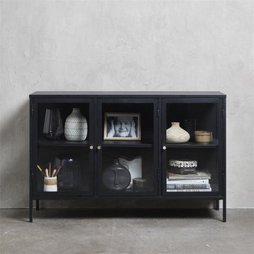 3-Section Metal and Glass Sideboard in Black