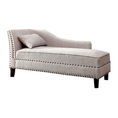 Furniture of America Jazlyn Contemporary Fabric Nailhead Chaise Lounge in Beige