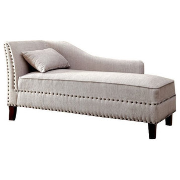 Furniture of America Jazlyn Contemporary Fabric Nailhead Chaise Lounge in Beige