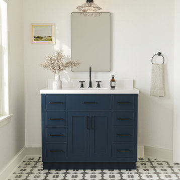 Ariel Hepburn 43" Oval Sink Bath Vanity, Midnight Blue, 1.5" White Quartz