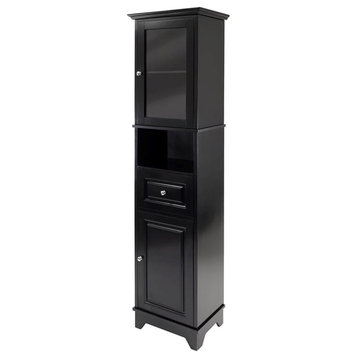 Bowery Hill Adjustable Shelf Modern Solid Wood Tall Linen Cabinet in Black