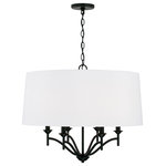 Capital Lighting - Peyton Six Light Pendant, Matte Black - The contrast of the fabric drum shade and the muted tone of the Matte Black finish of the Peyton 6-Light Pendant put a tailored touch on the transitional look. The sharp lines and artistic arches are a nod to old world influence with a modern update.