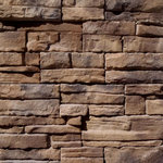 Mountain View Stone - Ready Stack, Alabama, Sample - The ready stack stone panel system was designed for the do-it-yourself enthusiast, light weight and easy to install. Mountain View Stone ready stack alabama has straight lines with rugged stone texture. No experience or masonry skills are needed to install ready stack panels, and they install up to 4 times faster than your typical manufactured stone veneer. This stone is sure to add a unique beauty and elegance to your next project. Ready stack is a stone veneer panel product measuring 1.5" to 2.5" thick and therefore thinner than traditional stone siding for easier, lighter handling. All our manufactured stone veneer products are suitable for interior applications such as stone accent walls or stone fireplaces as well as exterior applications such as stone veneer siding. Mountain View Stone ready stack is available in boxes of 9 square foot flats, boxes of 6.5 lineal foot matching corners, and 150 square foot bulk crates. Samples are available on all of our brick veneer and stone veneer products.