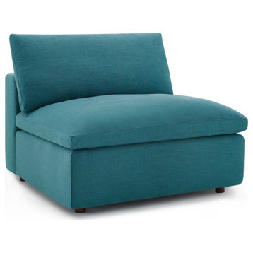 Kyle Teal Down Filled Overstuffed Armless Chair