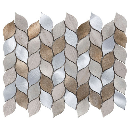 Modket Earth Tone Gray Metallic Stone Leaves Mosaic Tile Backsplash TDH66MDR