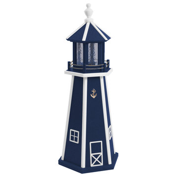 Outdoor Poly Lumber Lighthouse Lawn Ornament, Navy and White, 3 Foot, Standard Electric Light