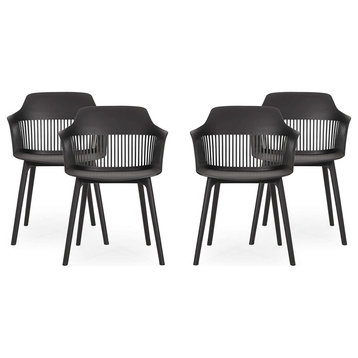 4 Pack Modern Patio Dining Chair, Plastic Frame With Curved Slatted Back, Black