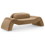Meridian Furniture - Austin Upholstered Loveseat, Beige, Velvet, Loveseat - Dare to be different with the Austin beige velvet loveseat. Its avant-garde design and luxurious velvet upholstery offer a truly unexpected seating experience. The loveseat is a modern marvel that redefines comfort and style with its innovative design to create a truly unforgettable piece.