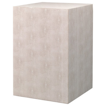Cream Faux Patterned Leather Structure Square Side Table