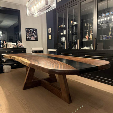 Parota Epoxy River Dining Table with Walnut Base