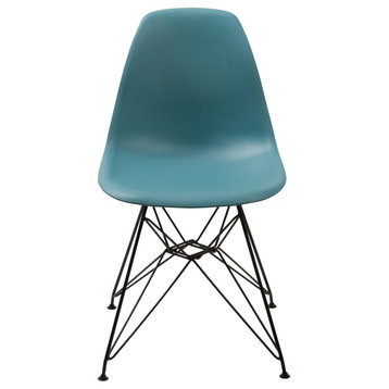 Deep Back Plastic Chair With Metal Eiffel Style Legs Ocean Blue And Black