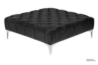 Cecil Modern Leather Footstool - Black