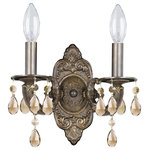 Crystorama - Paris Market 2 Light Golden Teak Swarovski Strass Crystal Bronze Sconce - The Paris Market collection offers a casual yet elegant aesthetic with every fixture. The hand painted frame features a vintage, distressed look, perfect for a modern farmhouse light fixture adding character and style to a room. The Paris Market is ideal for coastal, industrial, and transitional interiors.