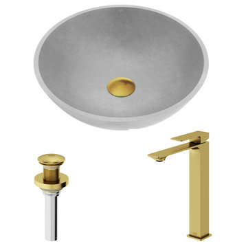 VIGO Bathroom Sink With Vessel Faucet, Matte Brushed Gold