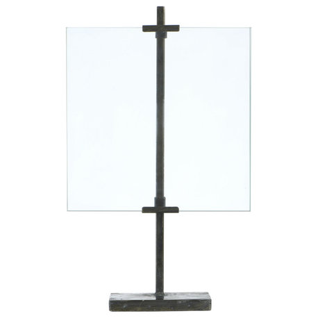 10"x16.75" Black Adjustable Metal Stand and Glass Floating Photo Frame