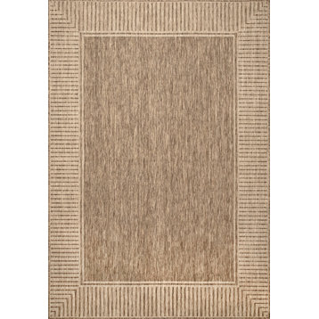 Nuloom Asha Border Indoor/Outdoor Striped Area Rug, Light Brown 6'7"x9'