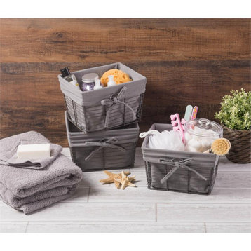 DII Modern Metal Small Wire Liner Basket in Black/Gray (Set of 3)