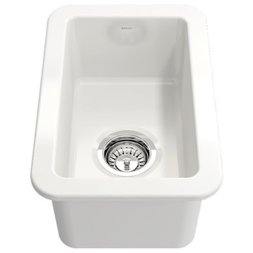 Sotto Dual-mount Fireclay 12" Single Bowl Bar Sink with Strainer, White