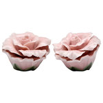Cosmos Gifts Corp - Rose Salt and Pepper Shakers, Set of 2 - Switch out your average salt and pepper dispensers for the delicate Rose Salt and Pepper Shakers. Hand-painted in glossy pink and green, these rose porcelain shakers make elegant accent pieces on a kitchen or dining table.