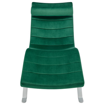Gilda Lounge Chair, Green Velvet With Silver Base