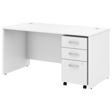 Studio C 60W Office Desk with File Cabinet in White - Engineered Wood