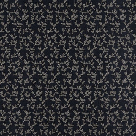 Navy And Beige Vine Leaves Jacquard Woven Upholstery Fabric By The Yard