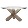 Judy 60" Round Glass Top Dining Table With Reclaimed Pine Jack Pedestal Base