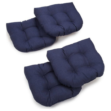 19" U-Shaped Spun Polyester Tufted Dining Chair Cushions, Set of 4, Azul